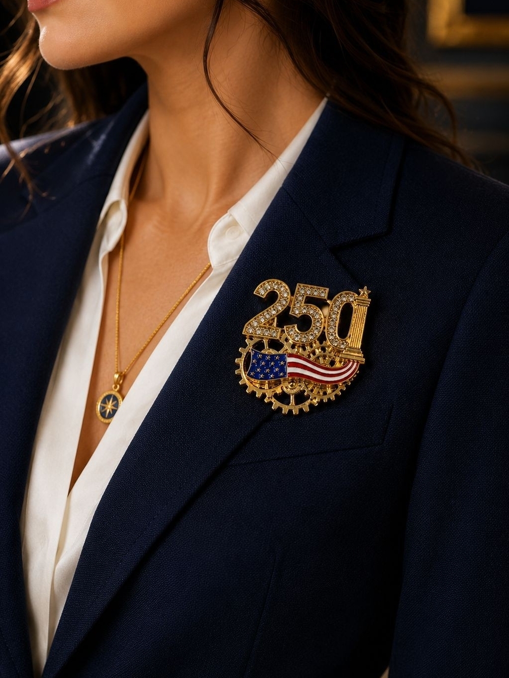 Gold '250' Americana Flag Brooch